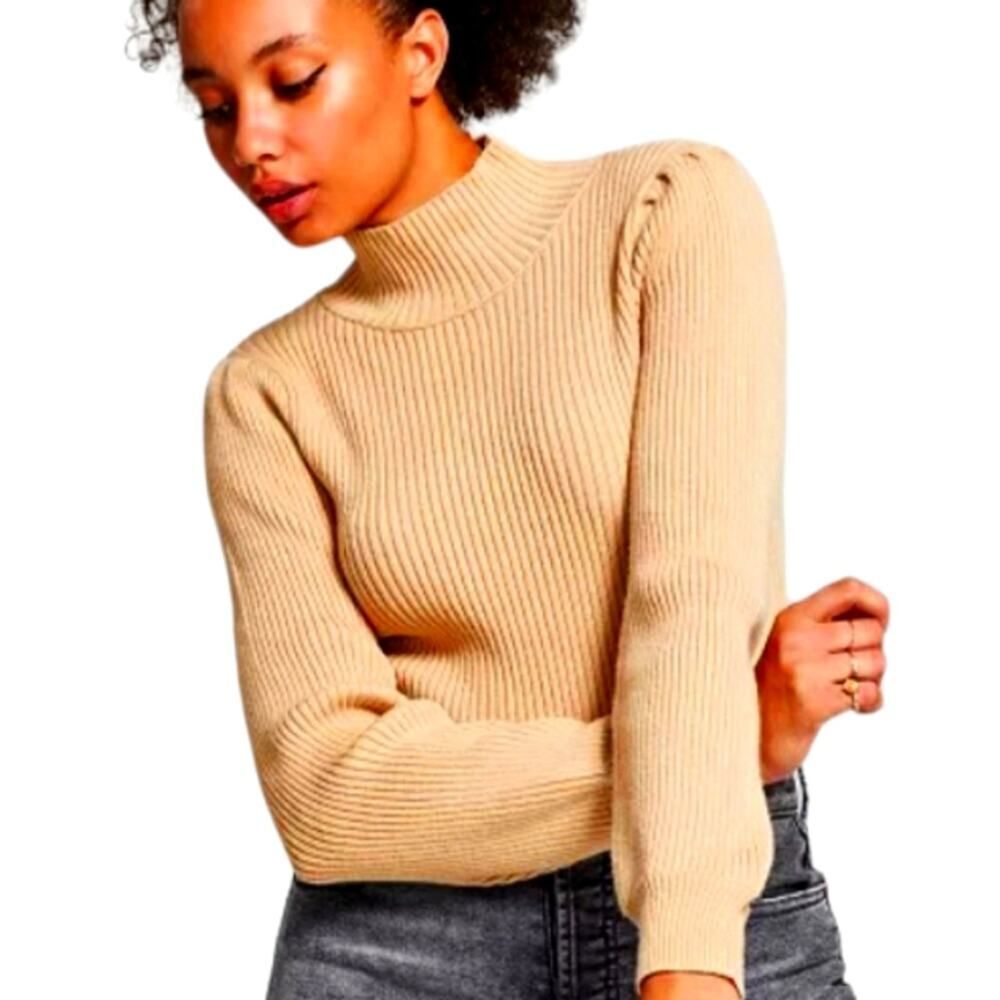 And Now This camel mock neck long sleeve sweater